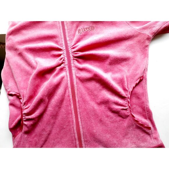 Y2K Guess Jeans Authentic FullZip Cinched Velour Preppy Girl Pink Hoodie Small - Picture 12 of 12